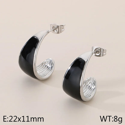 1 Pair Vintage Style C Shape Enamel 304 Stainless Steel 18K Gold Plated Ear Studs