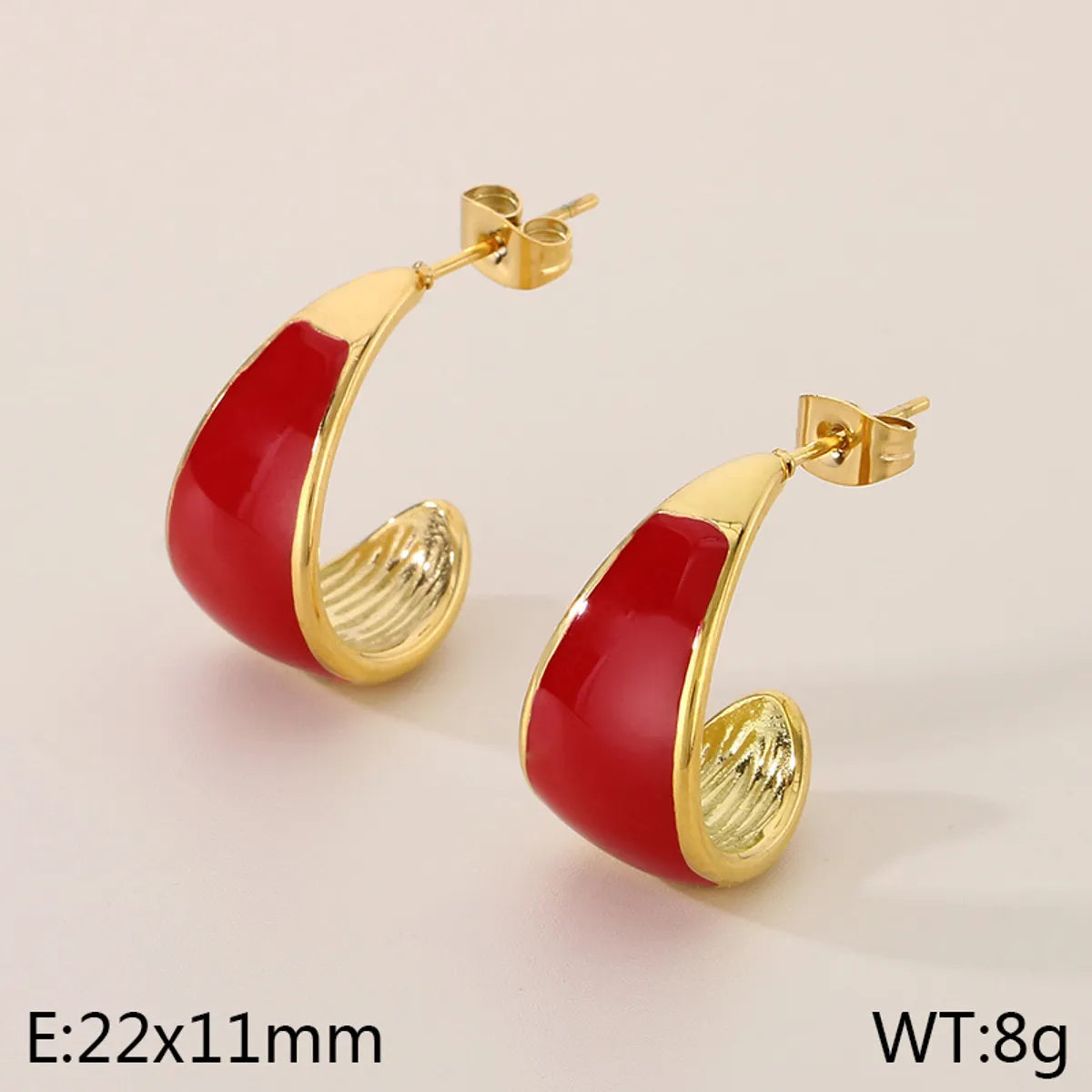 1 Pair Vintage Style C Shape Enamel 304 Stainless Steel 18K Gold Plated Ear Studs