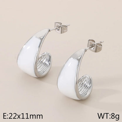 1 Pair Vintage Style C Shape Enamel 304 Stainless Steel 18K Gold Plated Ear Studs