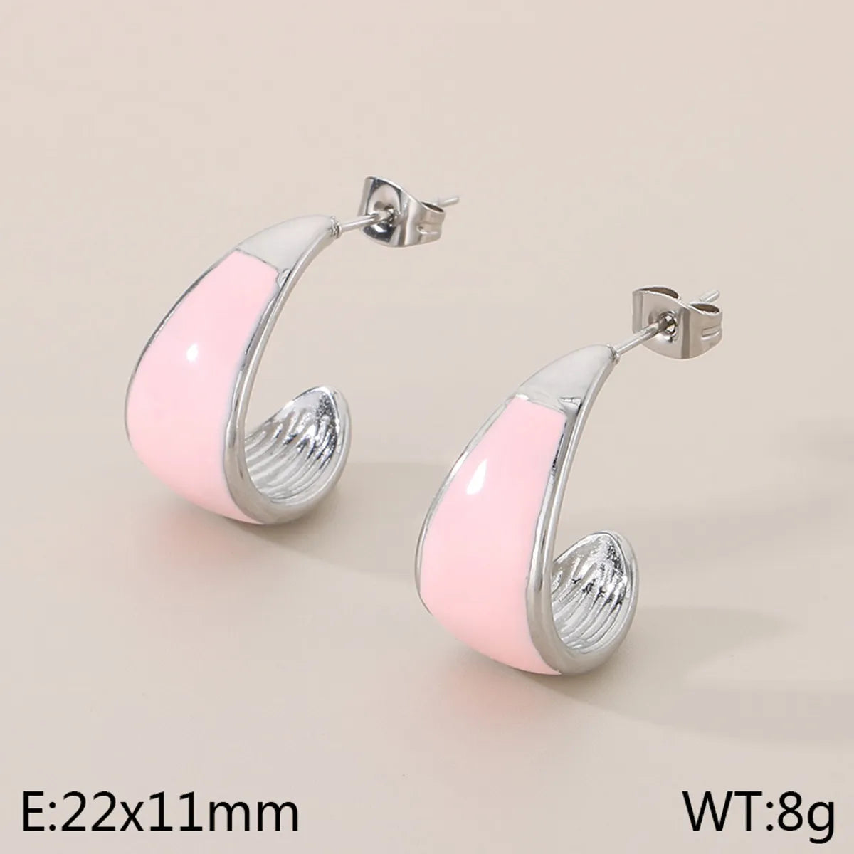 1 Pair Vintage Style C Shape Enamel 304 Stainless Steel 18K Gold Plated Ear Studs