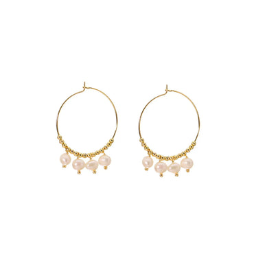 1 Pair Vintage Style Circle Plating Freshwater Pearl Sterling Silver 18k Gold Plated Hoop Earrings