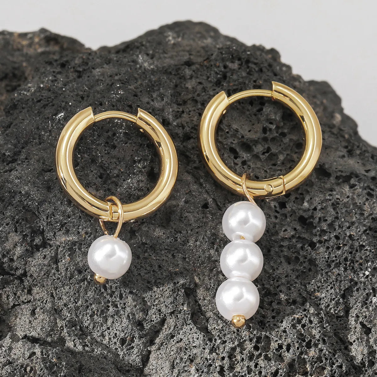 1 Pair Vintage Style Circle Plating Stainless Steel Imitation Pearl Gold Plated Hoop Earrings