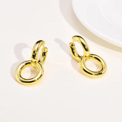 1 Pair Vintage Style Circle Solid Color Plating Stainless Steel Brass Gold Plated Drop Earrings