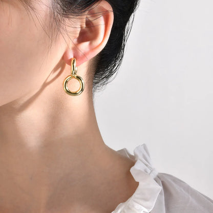 1 Pair Vintage Style Circle Solid Color Plating Stainless Steel Brass Gold Plated Drop Earrings