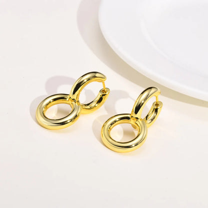 1 Pair Vintage Style Circle Solid Color Plating Stainless Steel Brass Gold Plated Drop Earrings