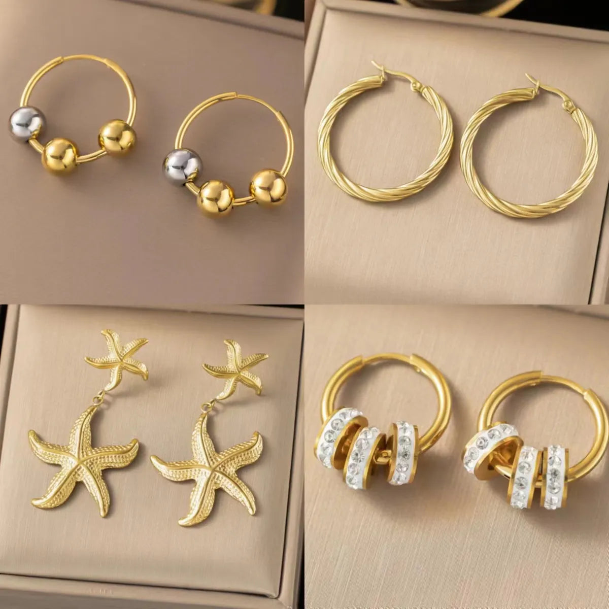 1 Pair Vintage Style Circle Starfish Plating Stainless Steel Hoop Earrings