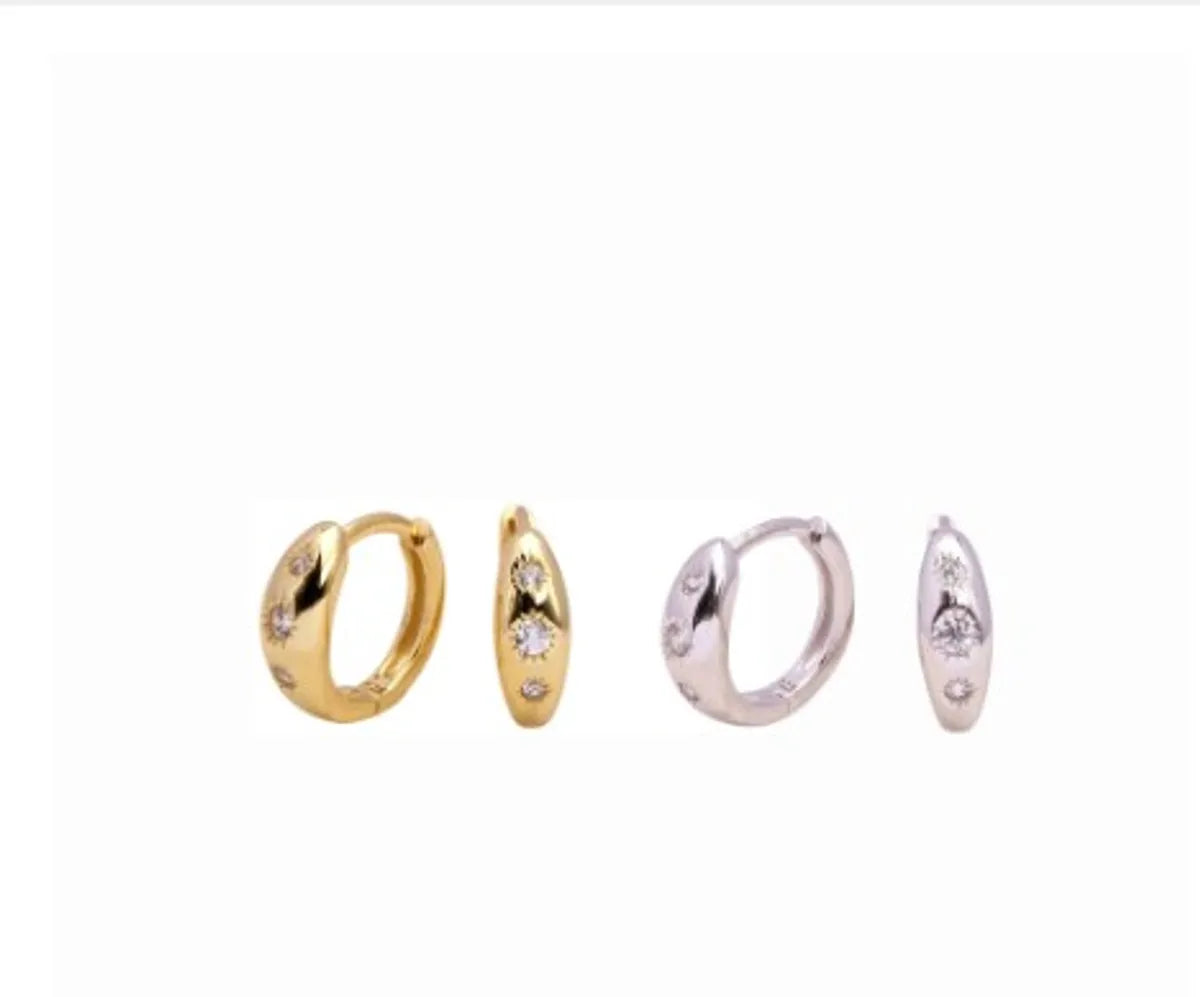 1 Pair Vintage Style Circle Sterling Silver Plating Inlay Zircon White Gold Plated Gold Plated Earrings