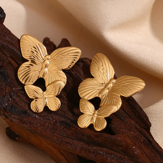 1 Pair Vintage Style Classic Style Butterfly Plating Stainless Steel 18k Gold Plated Drop Earrings