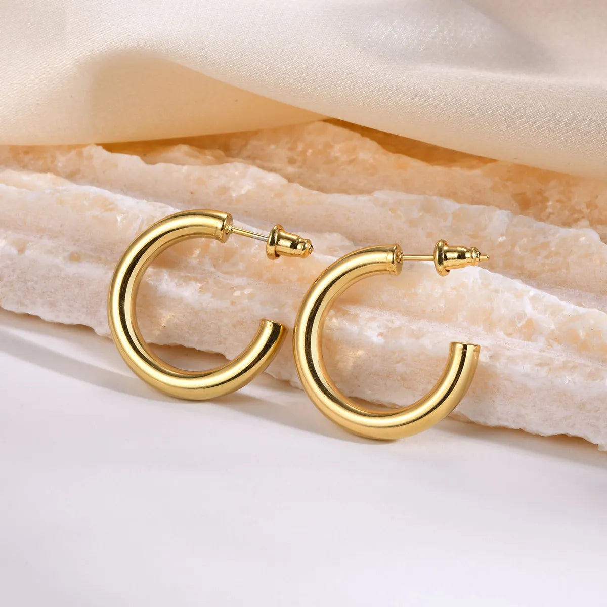 1 Pair Vintage Style Classic Style C Shape Plating Stainless Steel Gold Plated Ear Studs