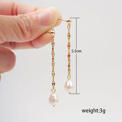 1 Pair Vintage Style Classic Style Geometric Handmade 304 Stainless Steel Freshwater Pearl Titanium Steel Gold Plated Drop Earrings