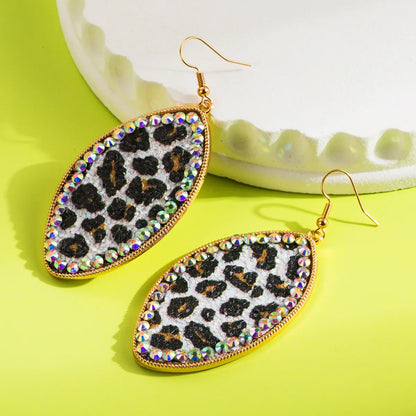 1 Pair Vintage Style Classic Style Leopard Plating Inlay Alloy Artificial Leather Rhinestones Drop Earrings