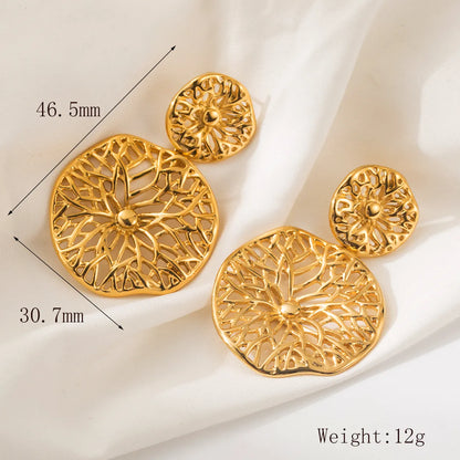 1 Pair Vintage Style Classic Style Round Hollow Out 304 Stainless Steel 18K Gold Plated Ear Studs