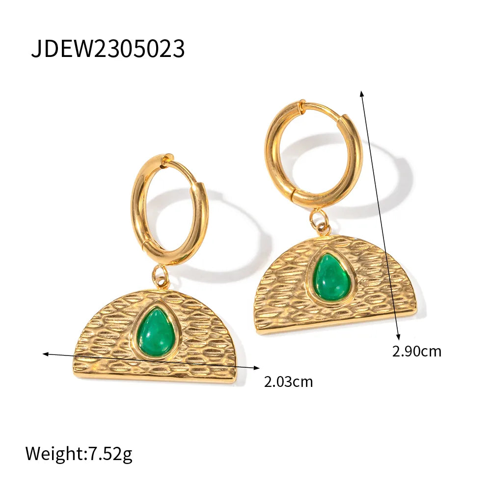 1 Pair Vintage Style Classic Style Water Droplets Inlay 304 Stainless Steel Malay Jade 18K Gold Plated Drop Earrings