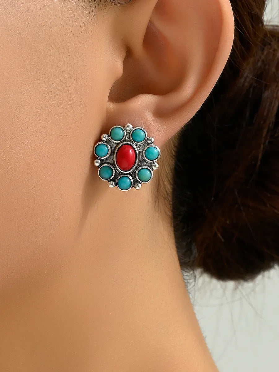 1 Pair Vintage Style Color Block Alloy Ear Studs