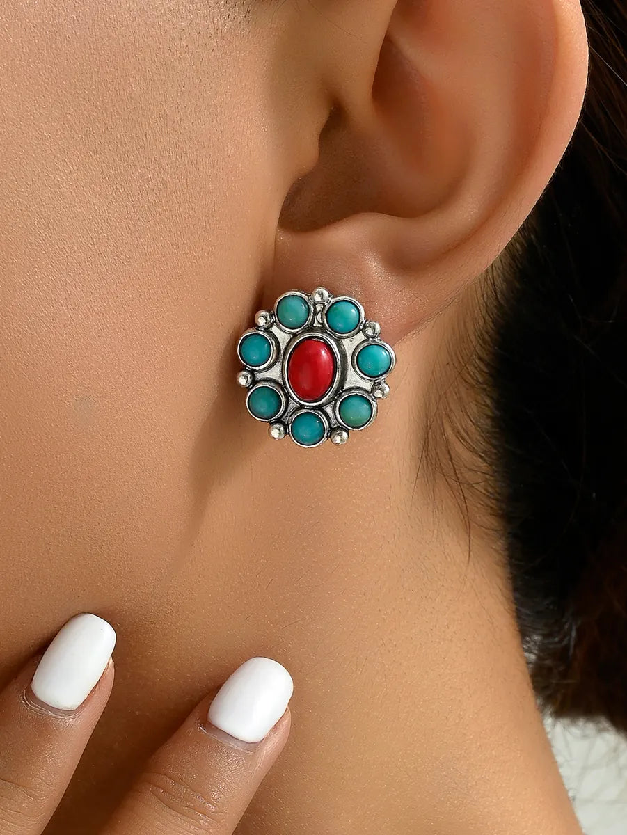 1 Pair Vintage Style Color Block Alloy Ear Studs