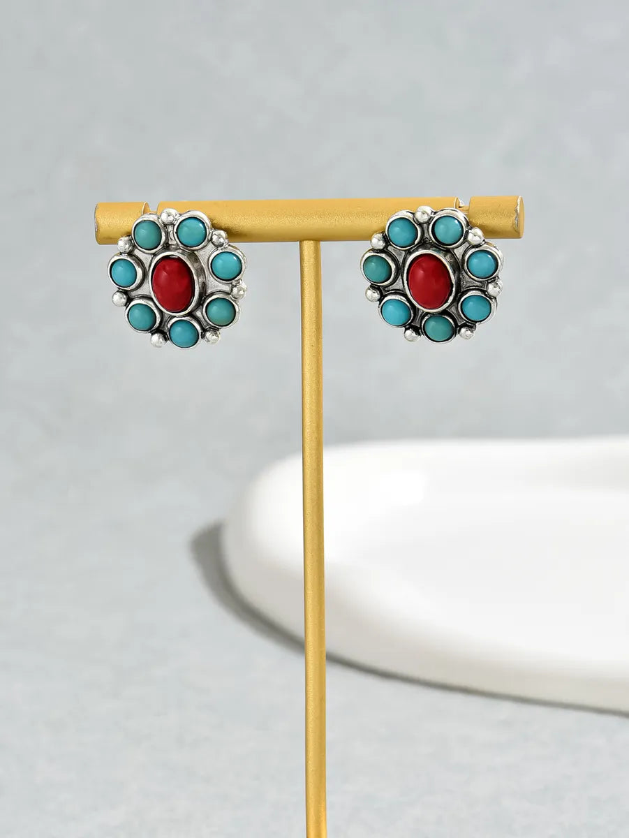 1 Pair Vintage Style Color Block Alloy Ear Studs