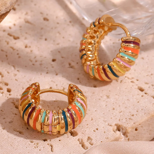 1 Pair Vintage Style Color Block Enamel Plating Stainless Steel 18k Gold Plated Earrings