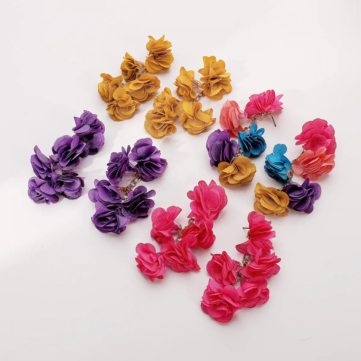 1 Pair Vintage Style Color Block Flower Cloth Drop Earrings