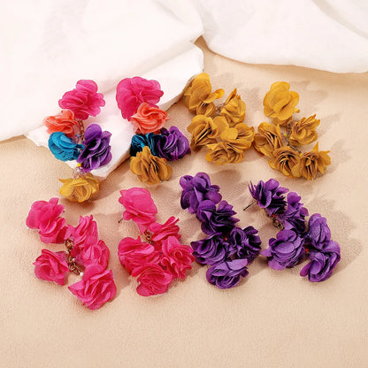 1 Pair Vintage Style Color Block Flower Cloth Drop Earrings