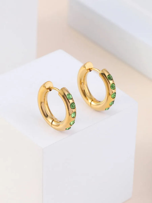 1 Pair Vintage Style Color Block Plating Inlay Stainless Steel Zircon 18k Gold Plated Hoop Earrings