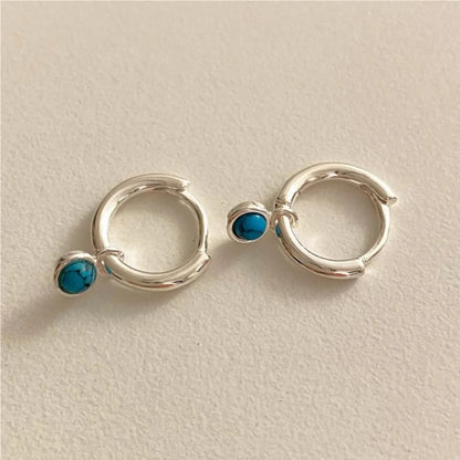 1 Pair Vintage Style Color Block Plating Sterling Silver Hoop Earrings