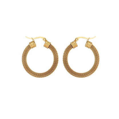 1 Pair Vintage Style Commute Circle Plating Hollow Out Stainless Steel 18K Gold Plated Hoop Earrings