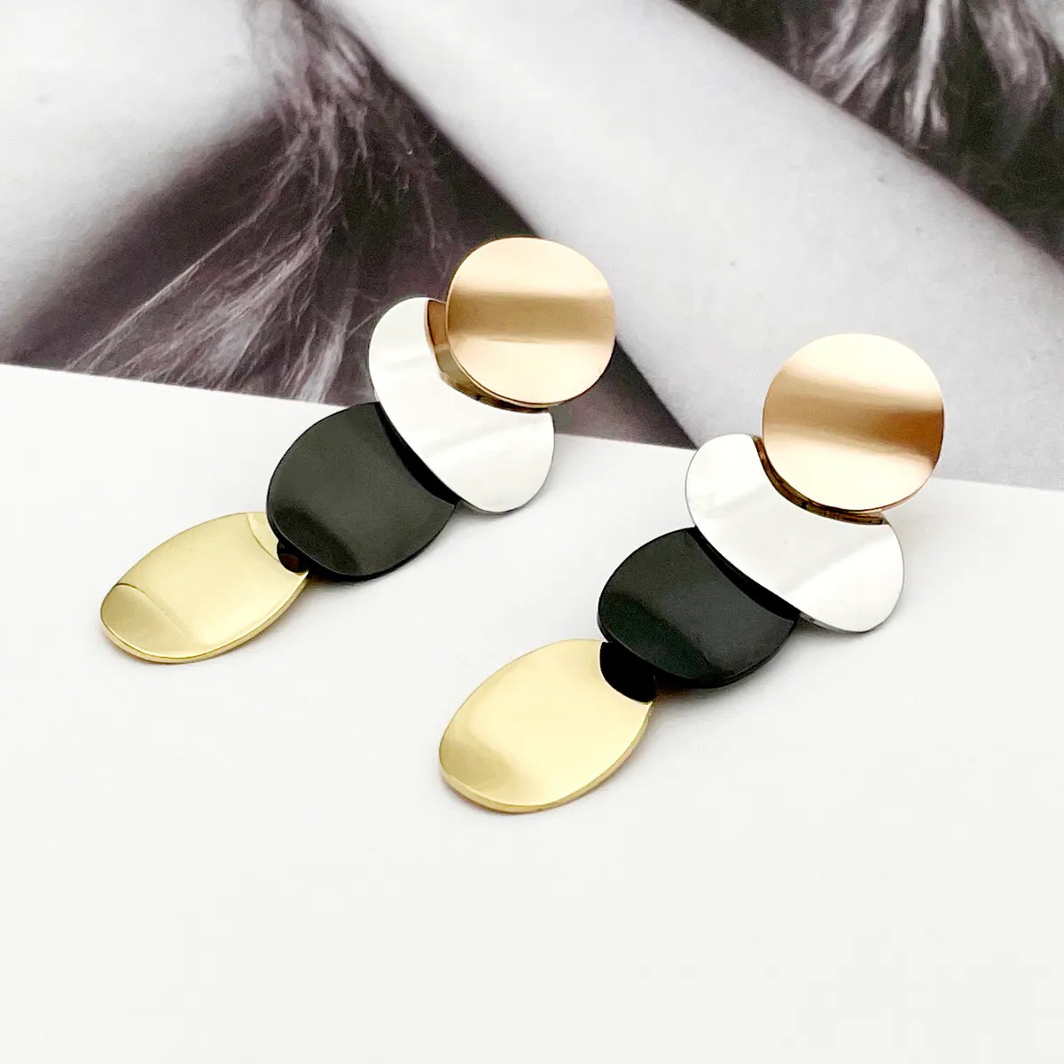 1 Pair Vintage Style Commute Irregular Color Block Stainless Steel Polishing Plating Gold Plated Drop Earrings