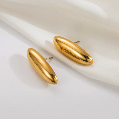 1 Pair Vintage Style Commute Oval Plating 304 Stainless Steel 18K Gold Plated Ear Studs