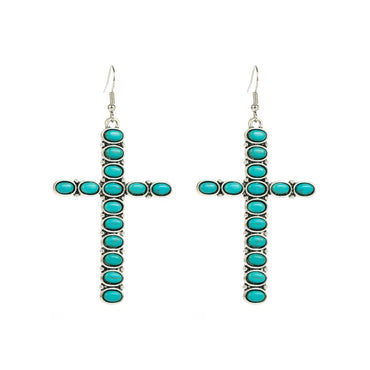 1 Pair Vintage Style Cross Alloy Inlay Turquoise Women's Drop Earrings