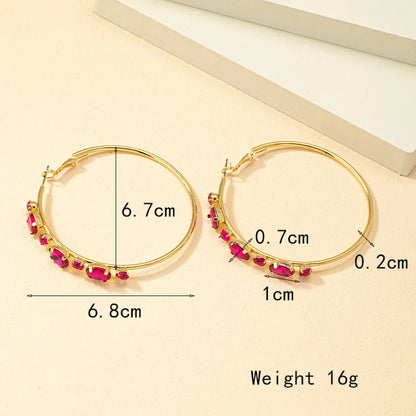 1 Pair Vintage Style Ethnic Style Color Block Plating Inlay Alloy Artificial Gemstones 14k Gold Plated Hoop Earrings