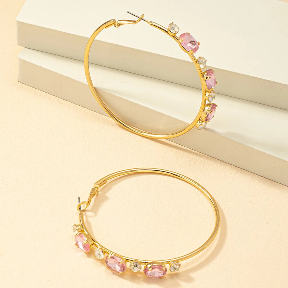 1 Pair Vintage Style Ethnic Style Color Block Plating Inlay Alloy Artificial Gemstones 14k Gold Plated Hoop Earrings