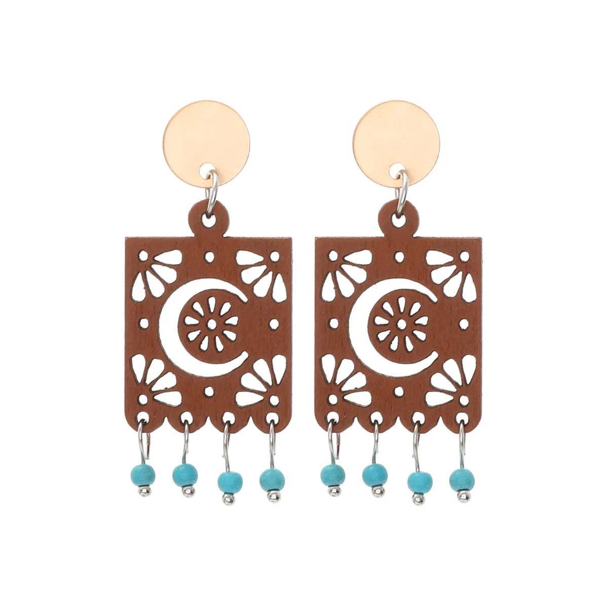 1 Pair Vintage Style Ethnic Style Geometric Skull Hollow Out Wood Drop Earrings