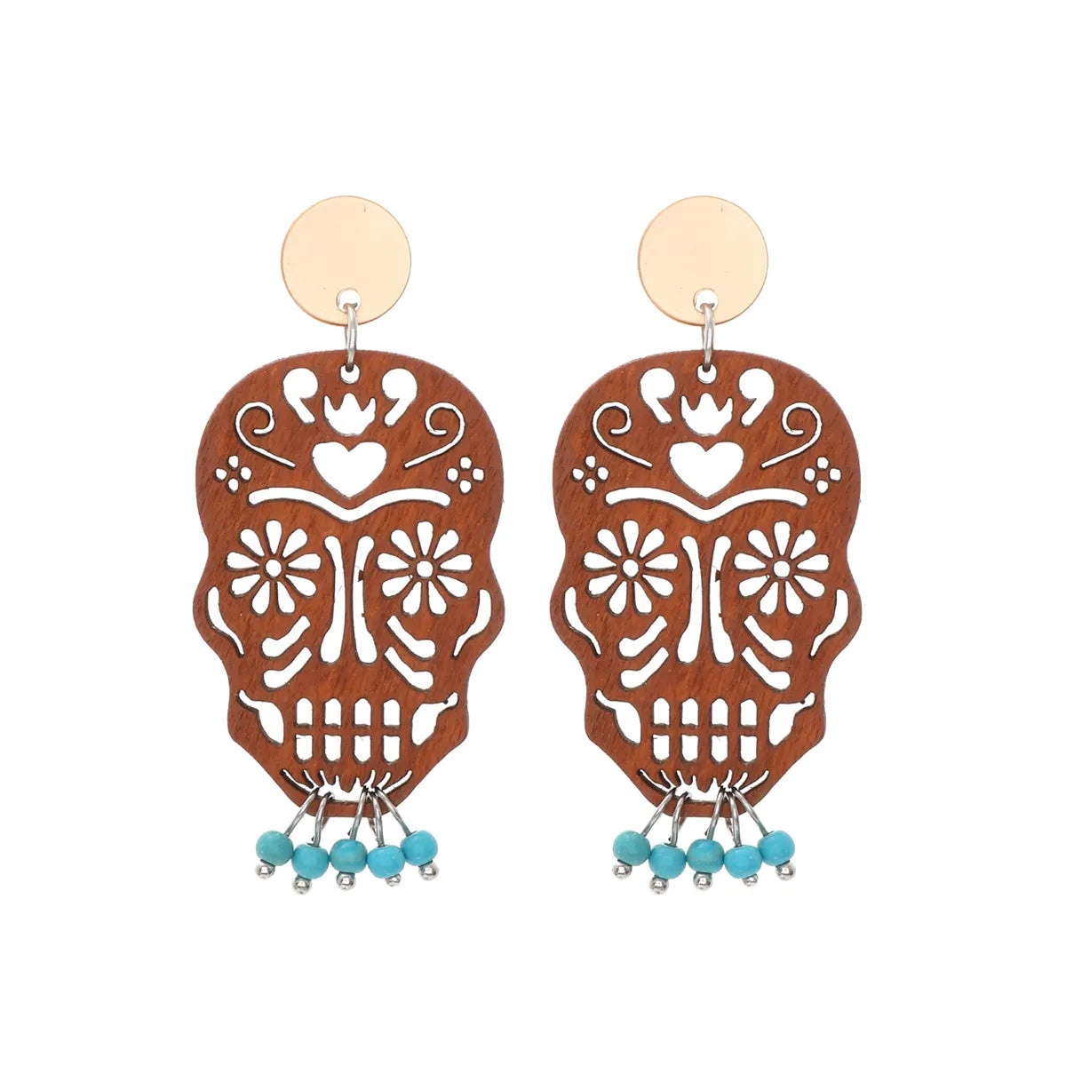 1 Pair Vintage Style Ethnic Style Geometric Skull Hollow Out Wood Drop Earrings