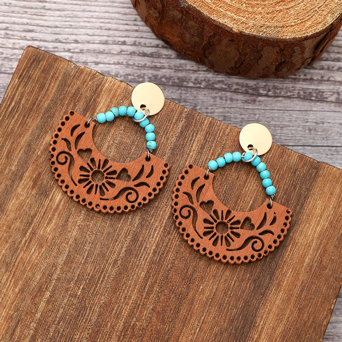 1 Pair Vintage Style Ethnic Style Geometric Skull Hollow Out Wood Drop Earrings