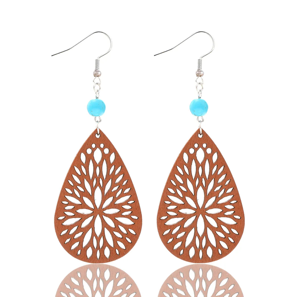 1 Pair Vintage Style Ethnic Style Simple Style Water Droplets Beaded Hollow Out Wood Drop Earrings