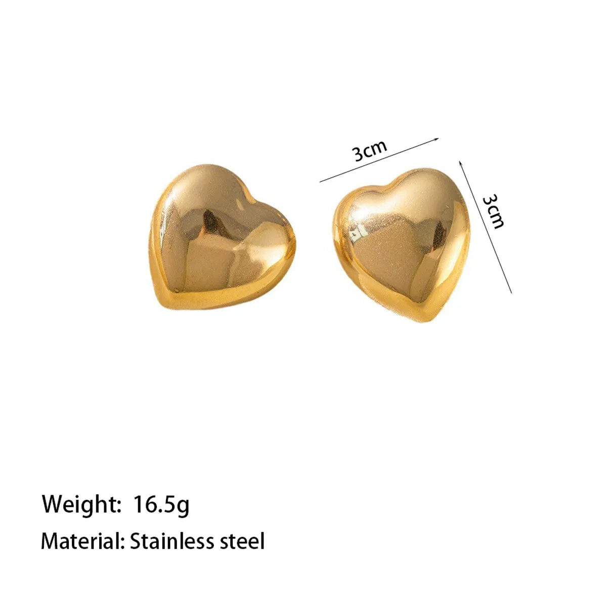 1 Pair Vintage Style Exaggerated Simple Style Heart Shape Polishing Plating 304 Stainless Steel 18K Gold Plated Ear Studs