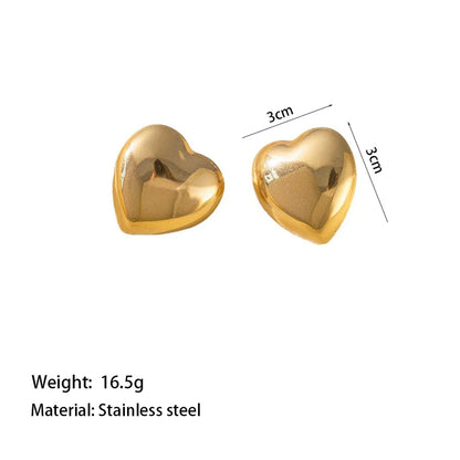 1 Pair Vintage Style Exaggerated Simple Style Heart Shape Polishing Plating 304 Stainless Steel 18K Gold Plated Ear Studs