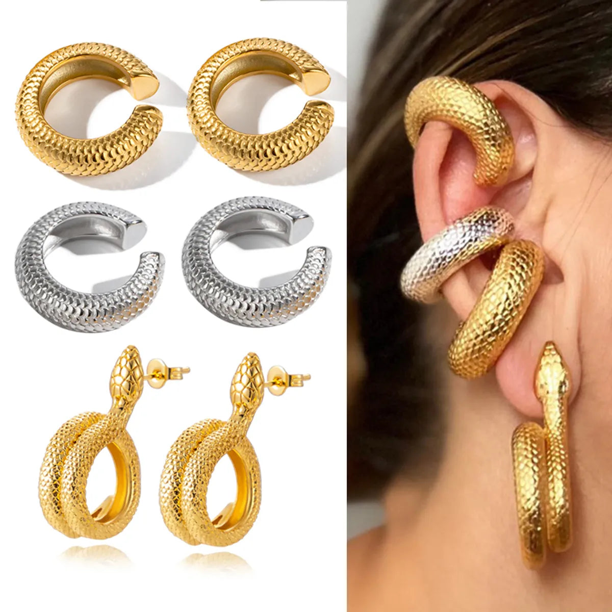 1 Pair Vintage Style Exaggerated Snakeskin Plating Copper 18k Gold Plated Ear Studs