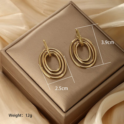 1 Pair Vintage Style Exaggerated Xuping Irregular Oval Plating Hollow Out Inlay Stainless Steel Artificial Pearls 14k Gold Plated Drop Earrings