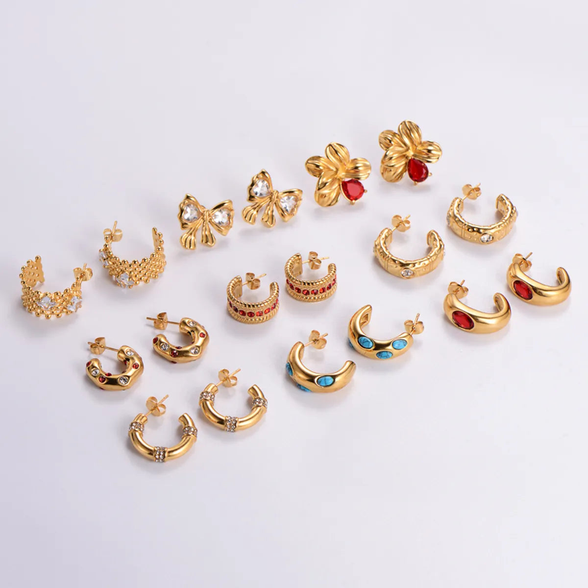 1 Pair Vintage Style Flower Bow Knot Plating Inlay Stainless Steel Rhinestones 24k Gold Plated Ear Studs