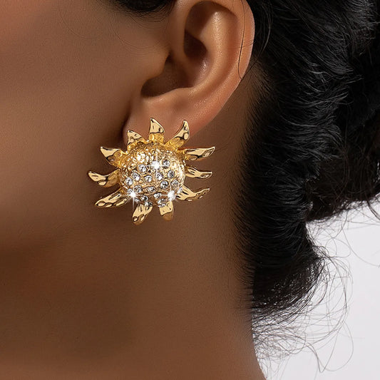 1 Pair Vintage Style Flower Plating Inlay Alloy Artificial Rhinestones 14k Gold Plated Ear Studs