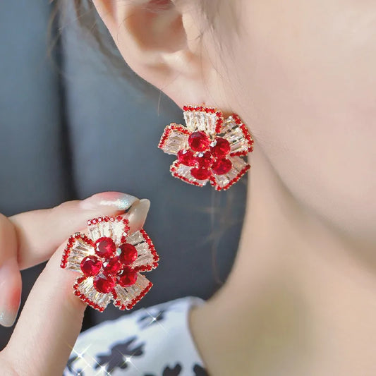 1 Pair Vintage Style Flower Plating Inlay Copper Rhinestones Zircon Ear Studs