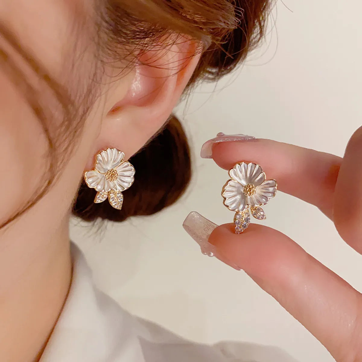 1 Pair Vintage Style Flower Plating Inlay Copper Zircon 14k Gold Plated Ear Studs