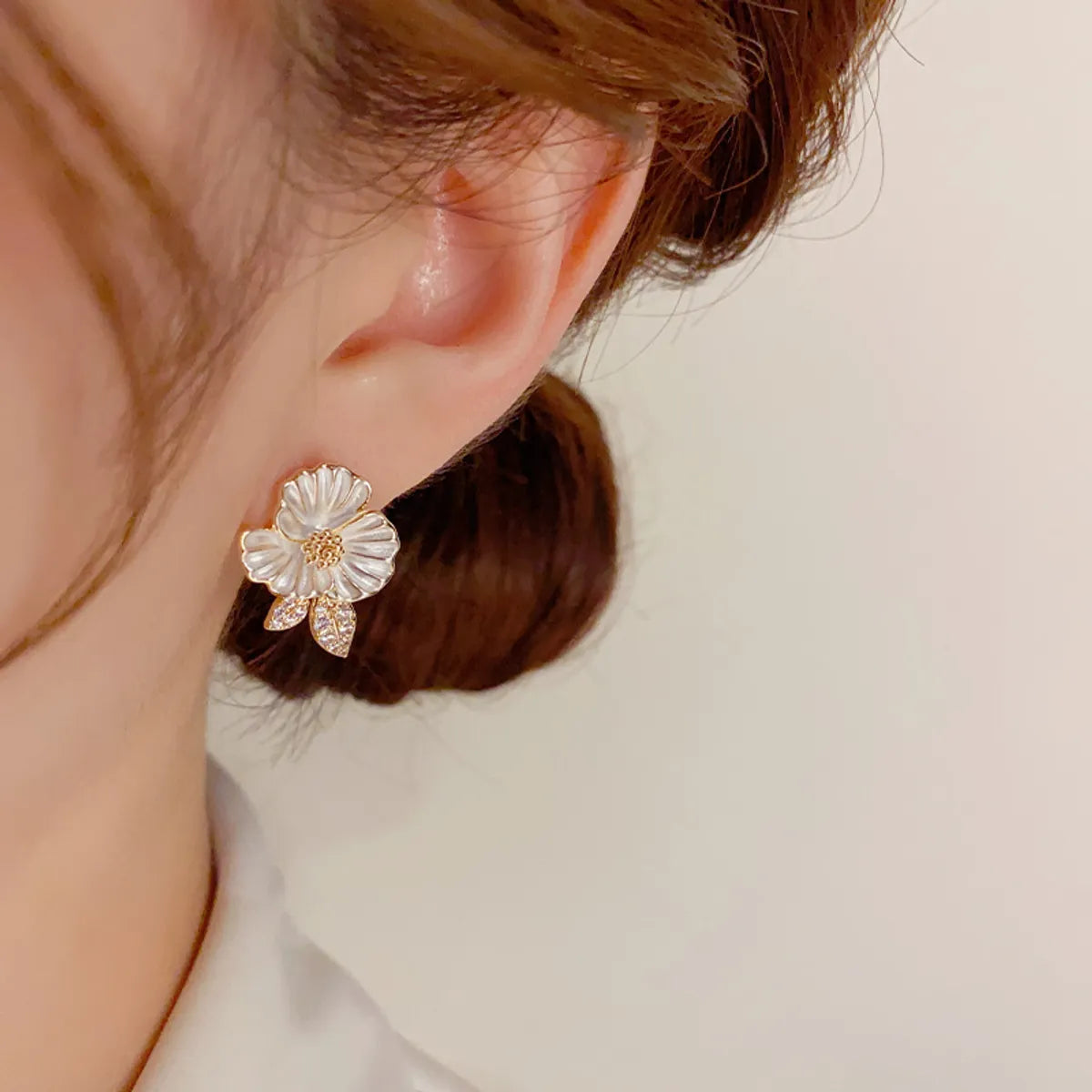 1 Pair Vintage Style Flower Plating Inlay Copper Zircon 14k Gold Plated Ear Studs