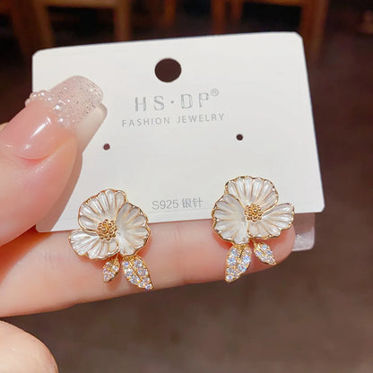 1 Pair Vintage Style Flower Plating Inlay Copper Zircon 14k Gold Plated Ear Studs