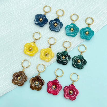 1 Pair Vintage Style Flower Plating Stainless Steel Gold Plated Drop Earrings