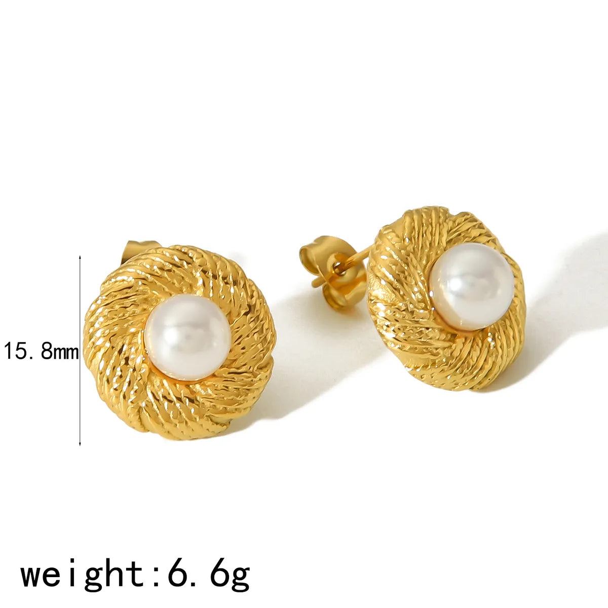 1 Pair Vintage Style French Style Geometric Polishing 304 Stainless Steel Artificial Pearls 18K Gold Plated Ear Studs