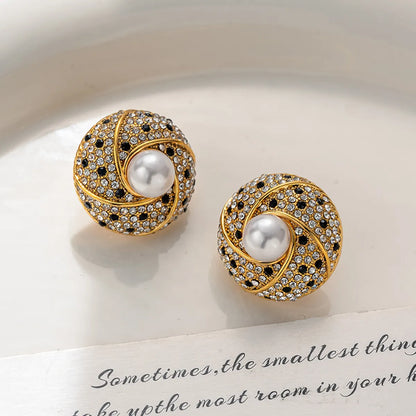 1 Pair Vintage Style French Style Round Plating Three-dimensional Inlay Copper Zircon Gold Plated Ear Studs