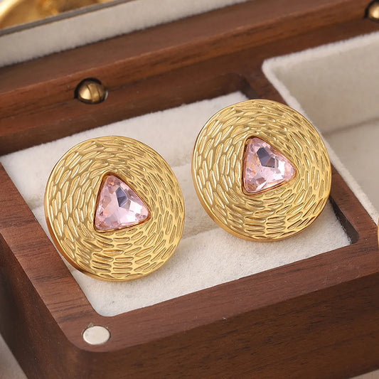 1 Pair Vintage Style French Style Triangle Round Plating Inlay Copper Glass 18k Gold Plated Ear Studs