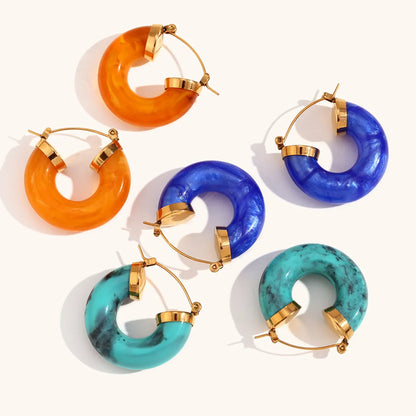 1 Pair Vintage Style Geometric Color Block Plating Stainless Steel Ear Studs